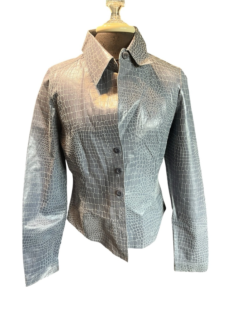 In Suede Gray Embossed Leather Shirt Medium